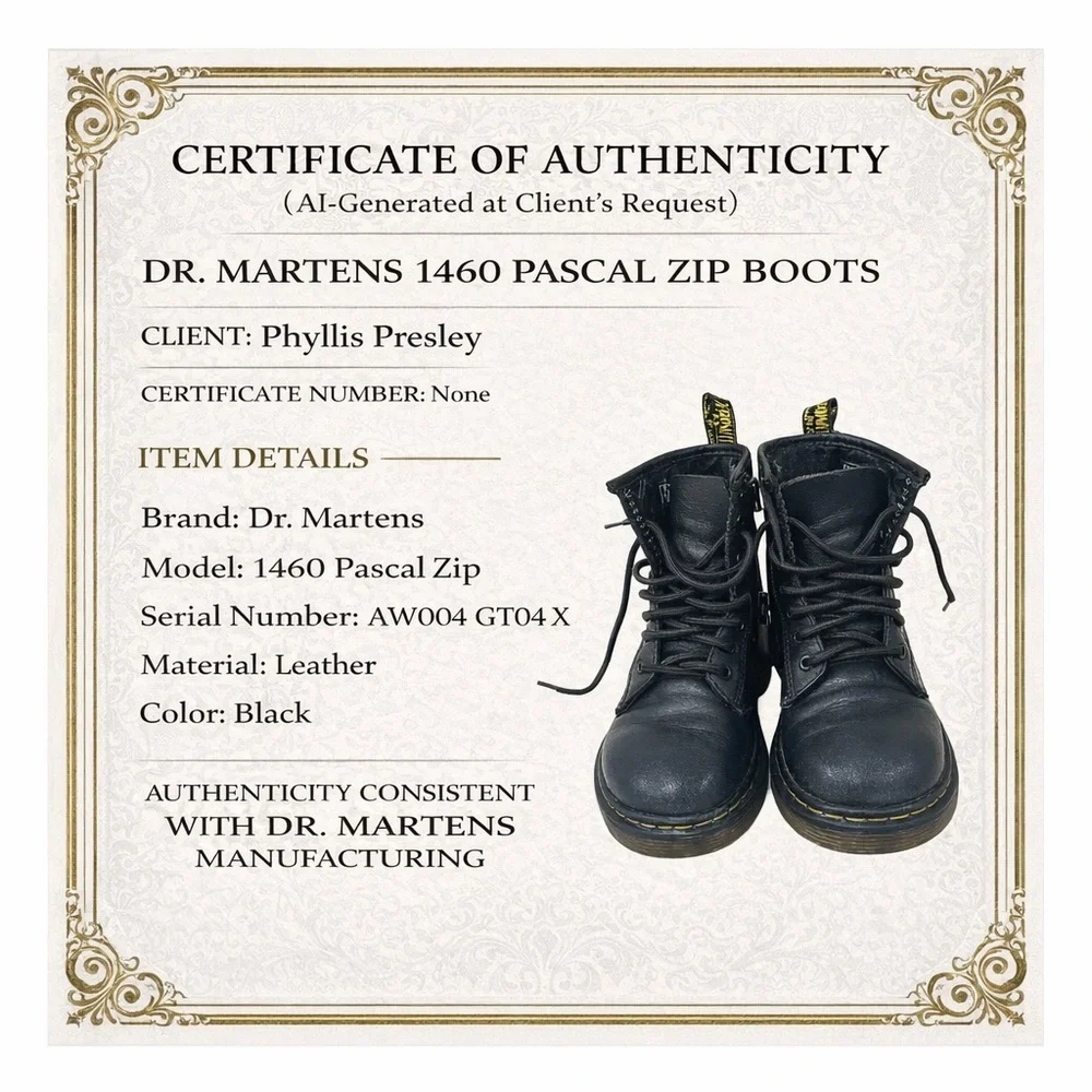 Dr. Martens 1460 Pascal Zip Combat Boots, Leather, Preschool Size 13